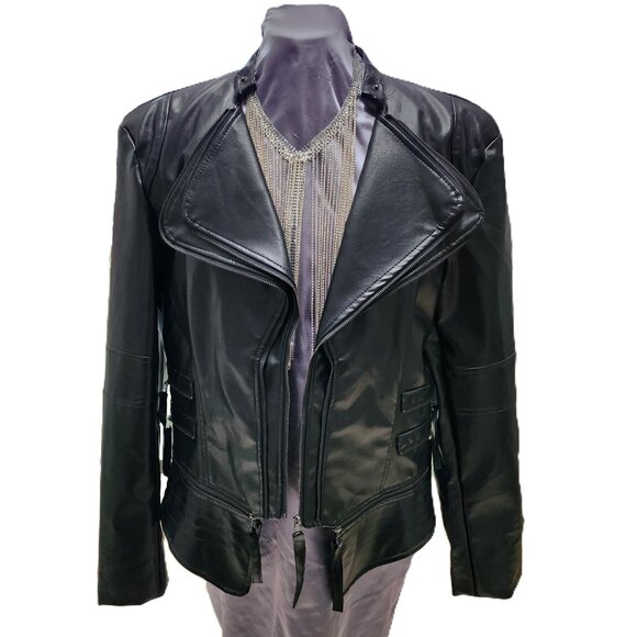 Source Unknown Jackets & Blazers - *New Low Price* Black Convertible PU Fashion Zipper Jacket